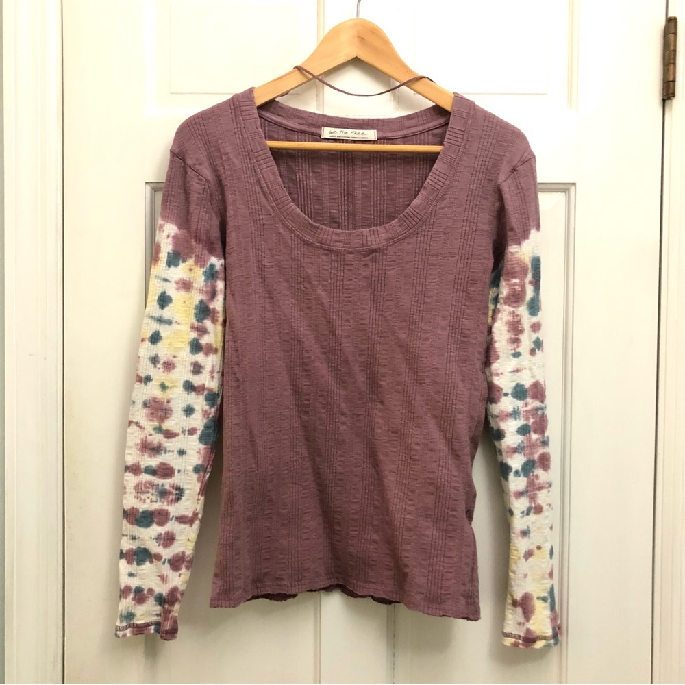 Tie dyed & dusty rose /mauve /blue long sleeve, scoop neck T-shirt, We the Free